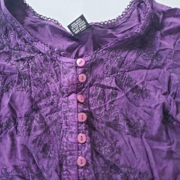 Y2K Fairy Grunge Shirt Womens Medium Purple Embroidered Lace Button Front Boho - Picture 2 of 9